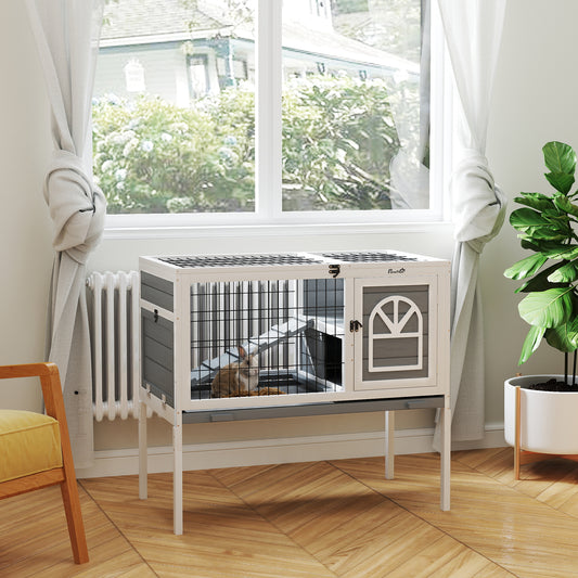 Rabbit Hutch Guinea Pig Cage W/ Removable Tray, Openable Roof
